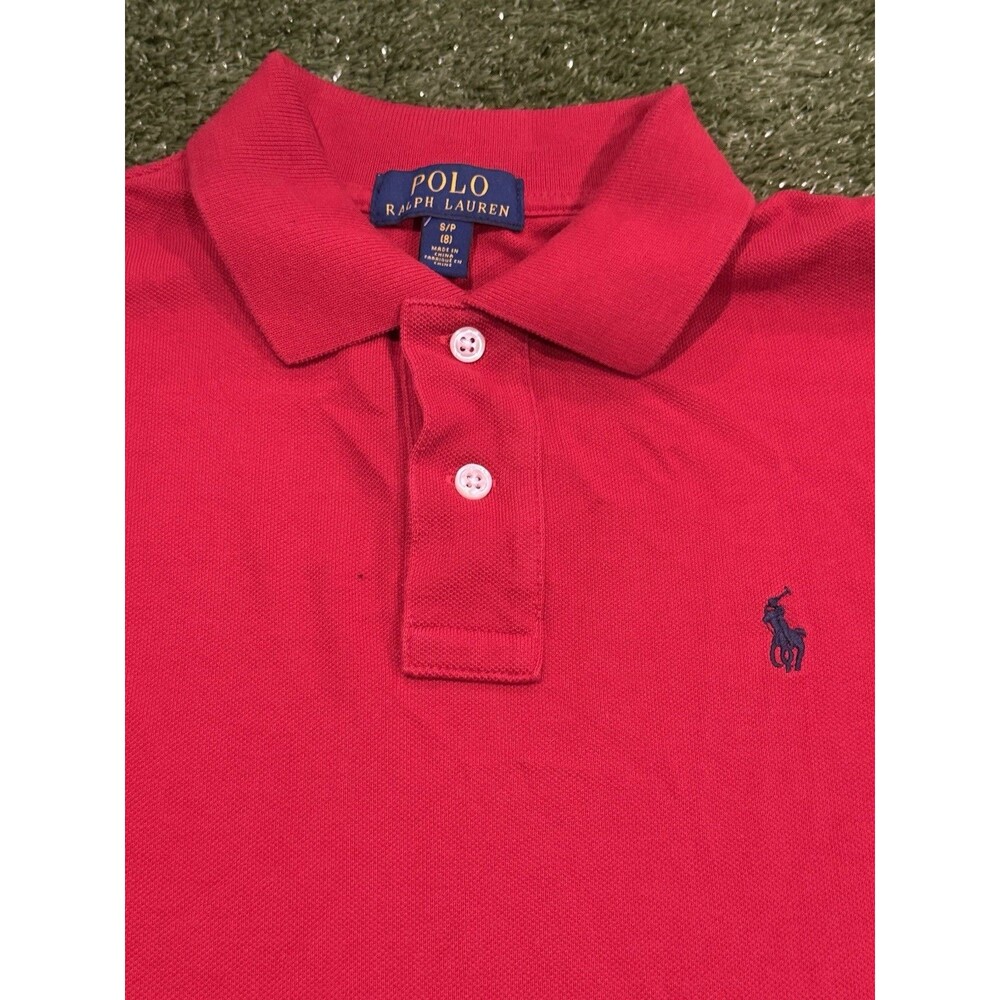 Polo Ralph Lauren Boys Size 8 S/P Red Long Sleeve Pique Cotton Polo Shirt Preppy